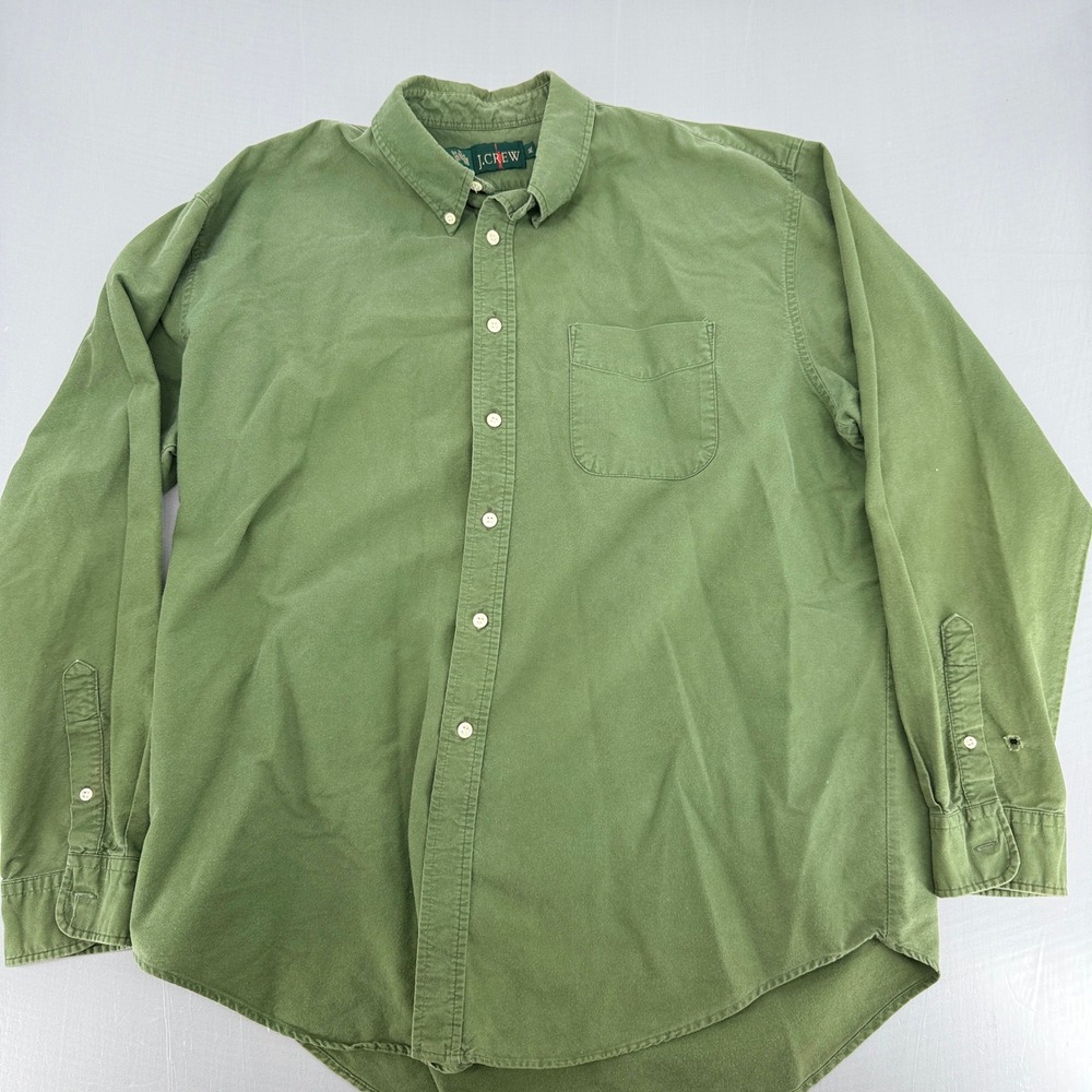J.Crew Oarsman Mens XL Olive Green Cotton Button Down Long Sleeve Shirt Solid